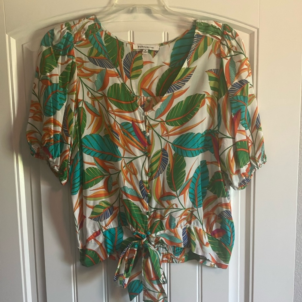 Rose and Olive Women's Tropical Print Top - Green and Orange